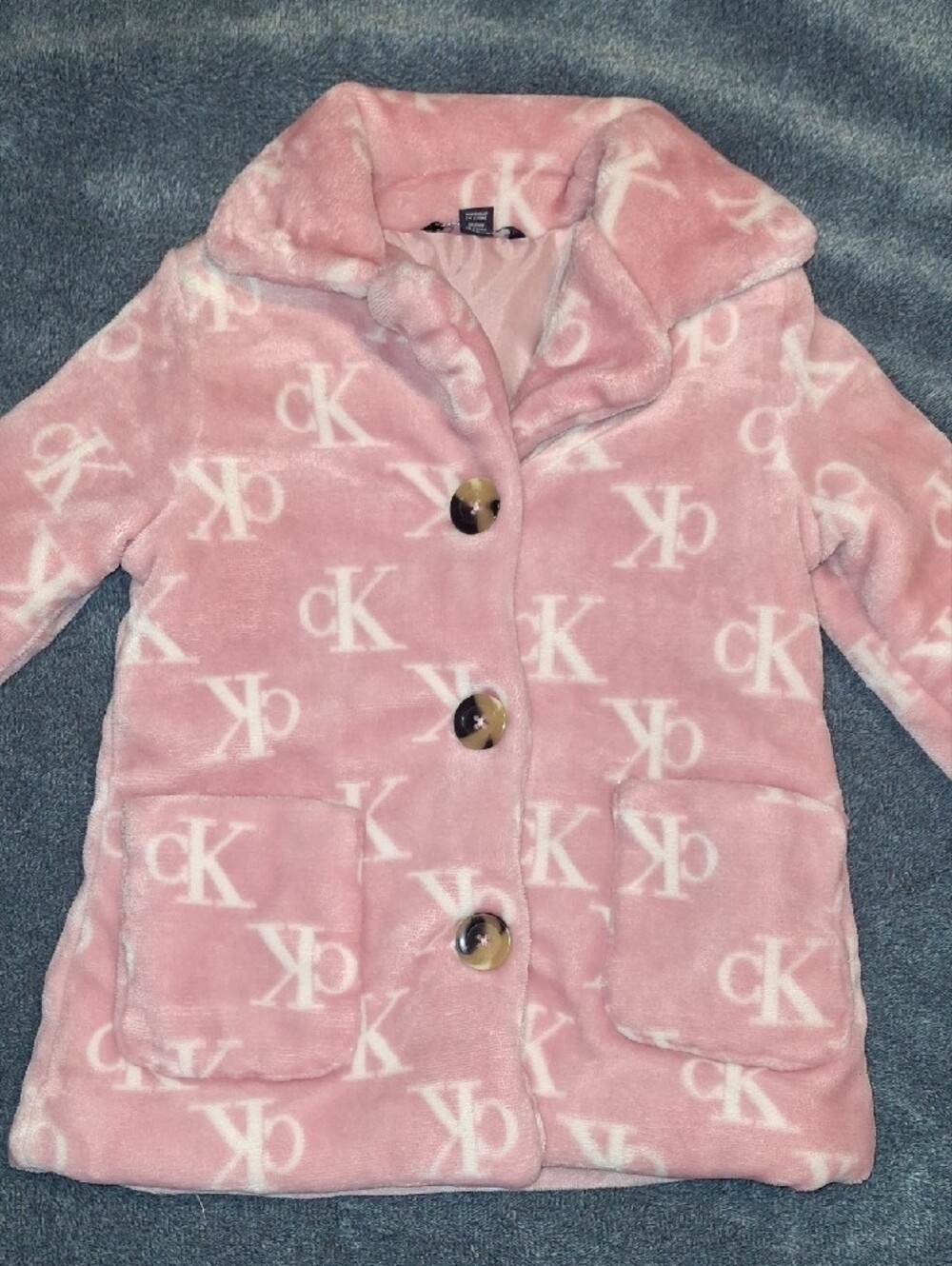 Calvin Klein Pink Faux-Fur Logo Pea Coat for Kids